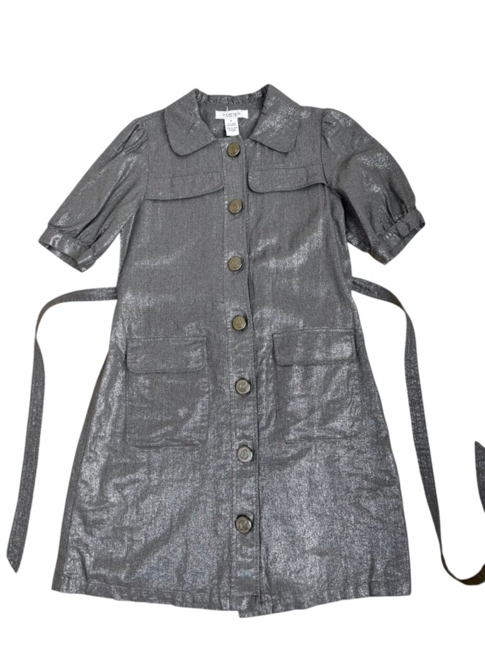 Vertigo Paris Linen Shirt Dress Silver Metallic Short Sleeve (S) - Picture 2 of 7